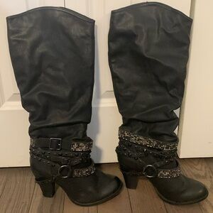 Black with Bling mid calf boots